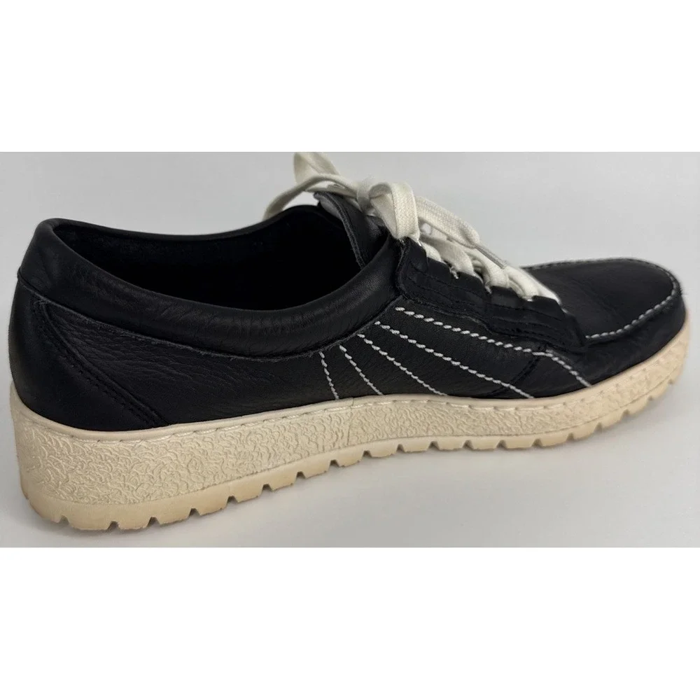 Mephisto Original Boat Shoe Women's 10.5 Black‎ Leather Cream Lug Sole Portugal